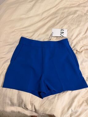 Zara Women's Royal Blue High-Waist Tailored Shorts